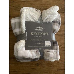 Keystone Reversible Sherpa Throw Grey White 50x60 Winter Warm Blanket Throw